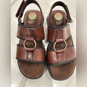 Vtg Men’s Earth Shoe Sandals 8 Gelron 2000 Comfort Brown Leather Hook Loop